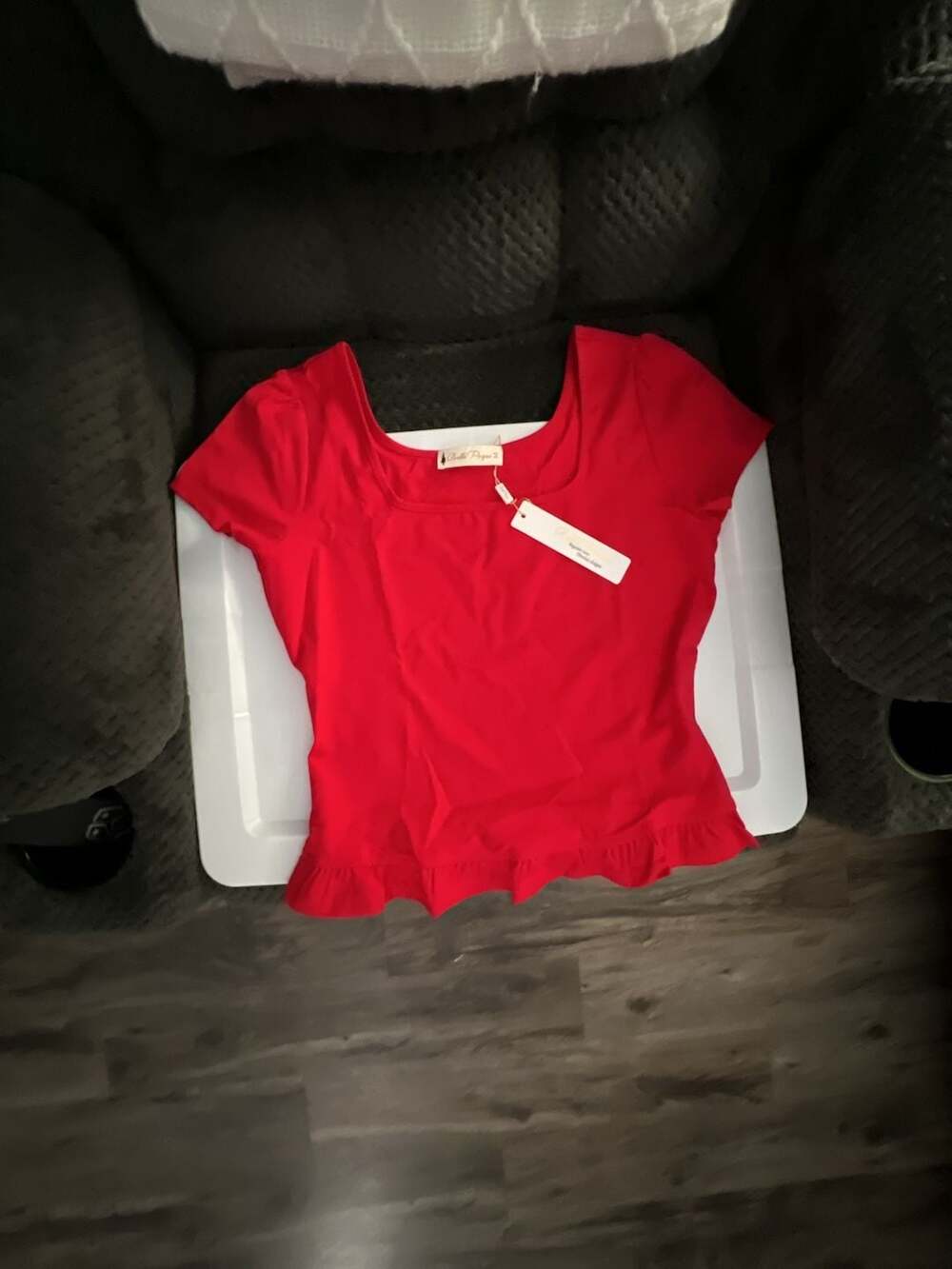 Belle Poque Women Red Short Sleeve Square Neck Ruffle Hem Top New